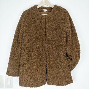 Max Studio Teddy Coat Faux Fur Brown Size S Lined Hook Eye Closures
